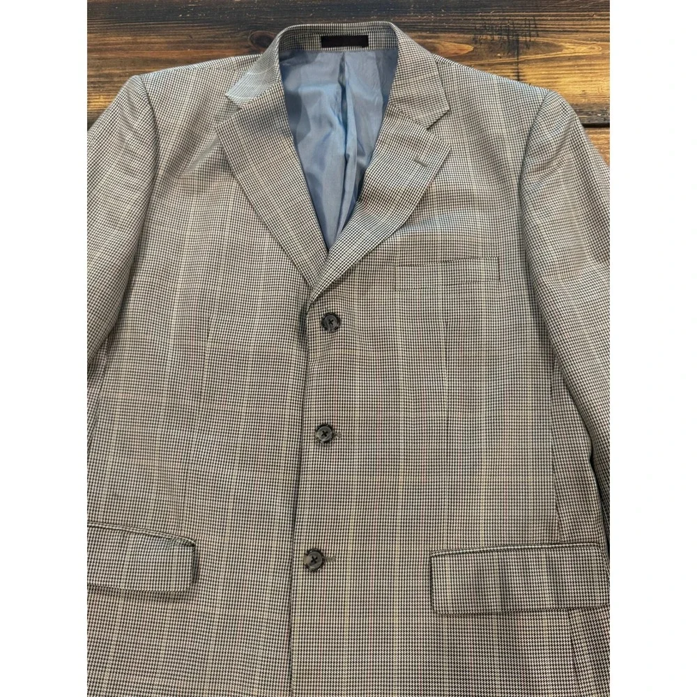 Alan Flusser Blazer Gray Glen Check Silk Wool 3-Button Sport Coat 44R
